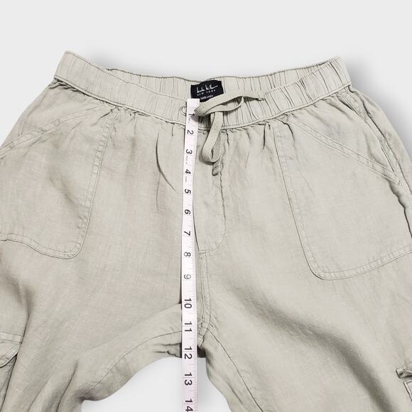 Nicole Miller 100% Linen Cargo Jogger Pants Green Large Casual Drawstring Pocket - Picture 9 of 11